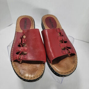 Minnetonka Gilly Slide Girl Leather Sandal Summer Red Slip On Slide Comfort Boho